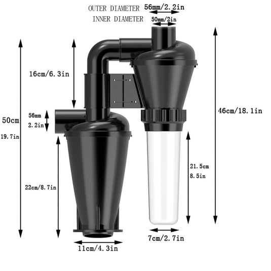 Double Filtration - Cyclone Dust Collector, 50mm/2'' DIY Turbocharged Woodworking Wall Ash Filter Industrial Separator Collector Canister for Shop-vac Ductwork CONTRACTOR TOOLS