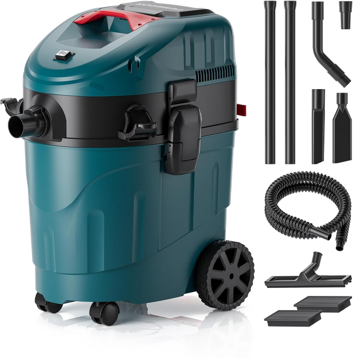 Teal Pemedor wet and dry shop vacuum with integrated cyclone separation